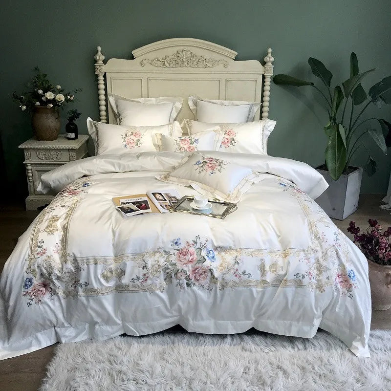 1000TC Egyptian Cotton Luxury Embroidery White Bedding