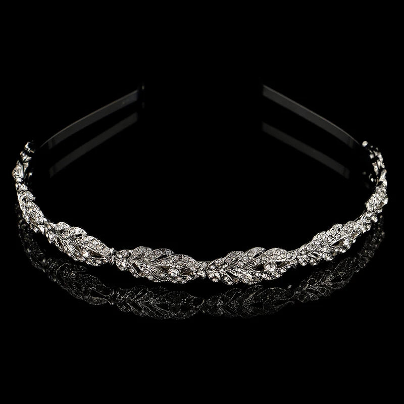 Crystal Rhinestone Hairband Flower Leaf Pattern Tiara