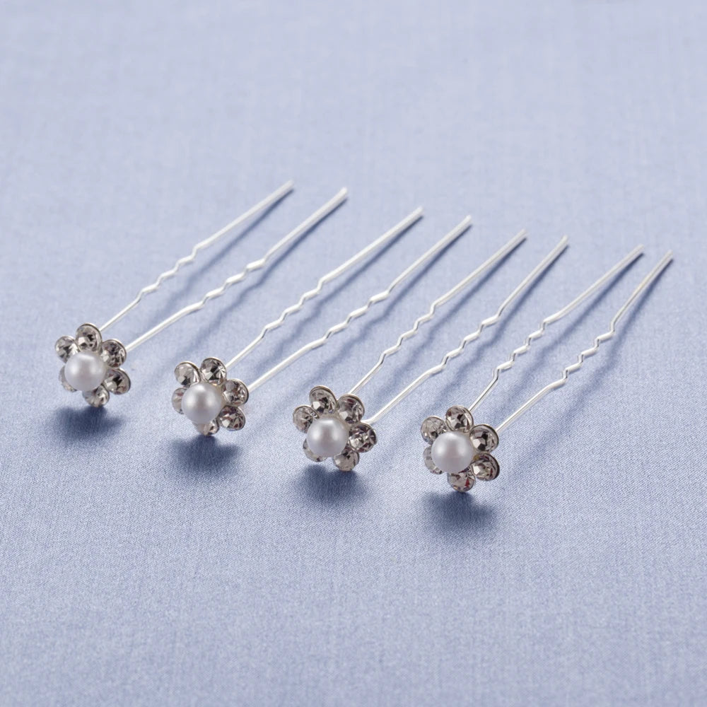 20Pcs Fashion Pearl Flower Clear Crystal Rhinestone Hair Pins