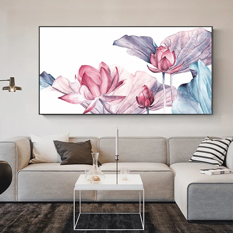 Japanese Lotus Flower Canvas Painting  Print