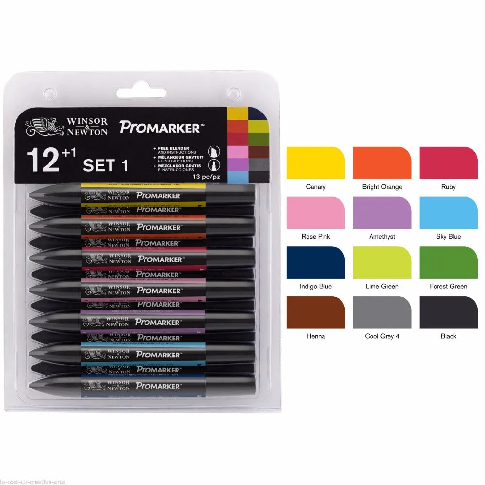 WINSOR & NEWTON Promarker Set Twin Tip Alcohol Based Marker Pens 6/12 Colors Design Professional Marker For Artists