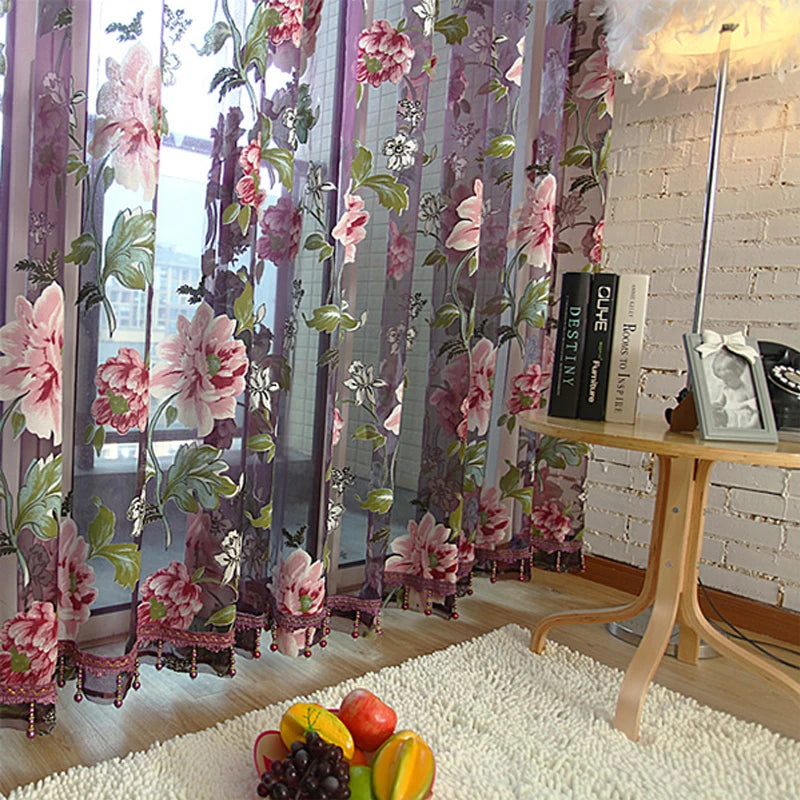 Floral Home Fabric Sheer Tulle Curtains, 40x79in