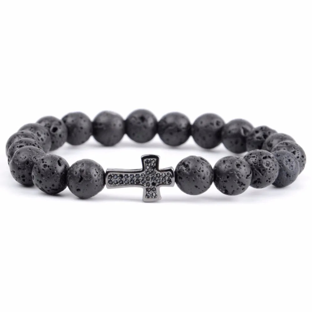 Natural Stone Christian Bracelet Men Tiger Eye Beads