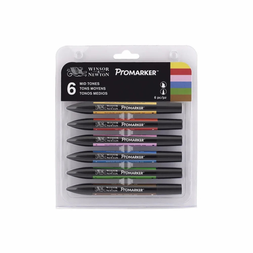 WINSOR & NEWTON Promarker Set Twin Tip Alcohol Based Marker Pens 6/12 Colors Design Professional Marker For Artists