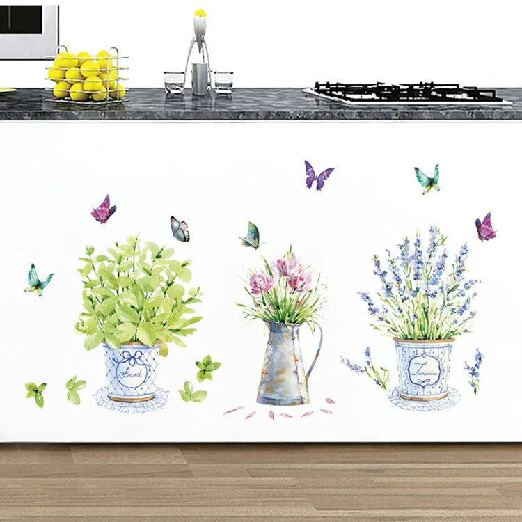 Flower Pot Butterfly Window Glass Decals Waterproof