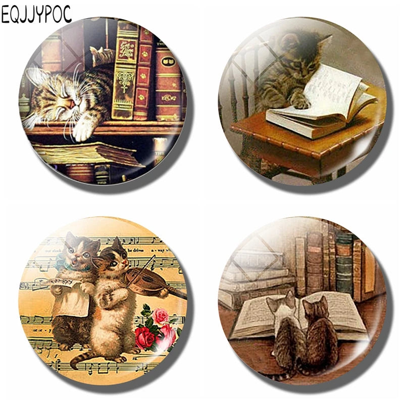 Cute Cat with Books Refrigerator Magnets