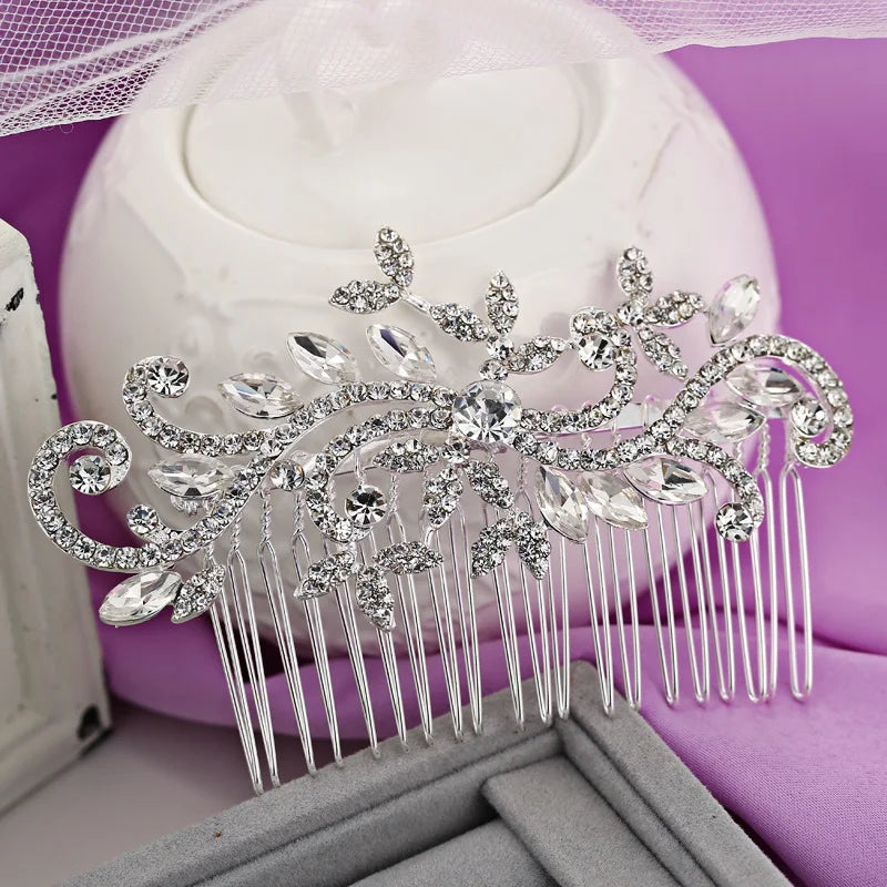 Trendy Silver Color Rhinestone Crystal Hair Comb