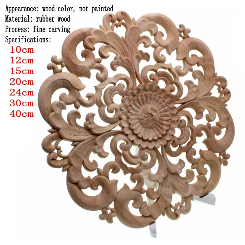 Solid Wood Door Round Applique Flower