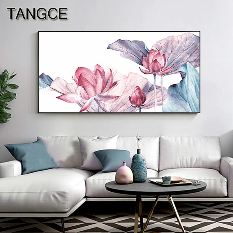 Japanese Lotus Flower Canvas Painting  Print