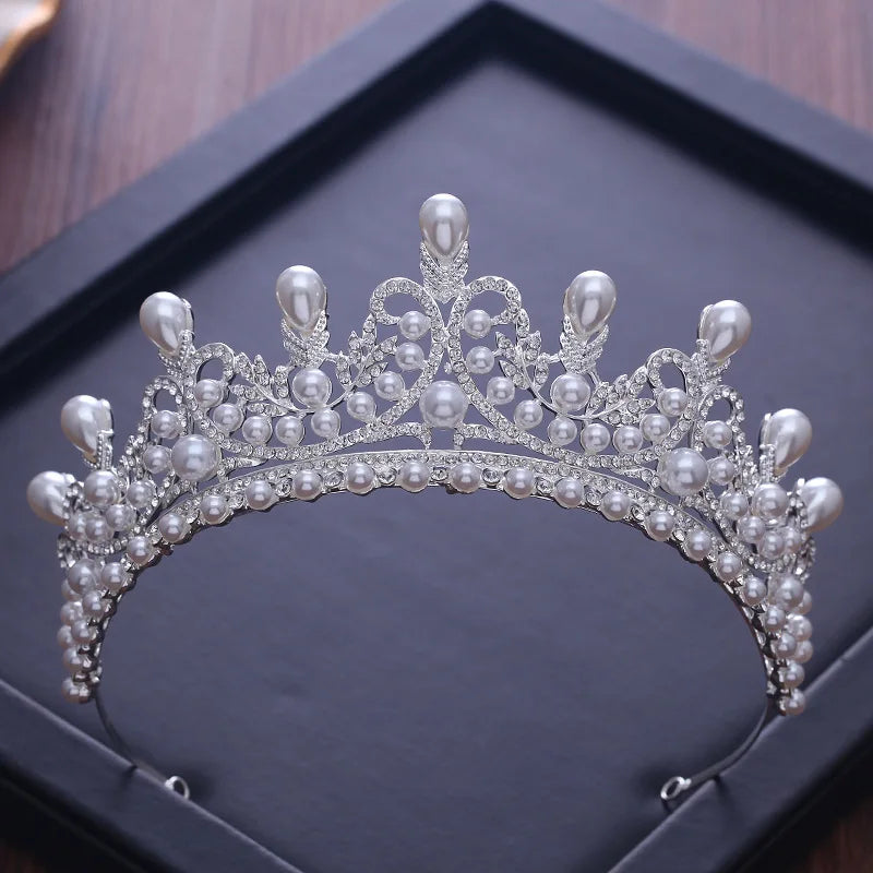 Luxury CZ Pearl Princess Pageant Crystal Crown