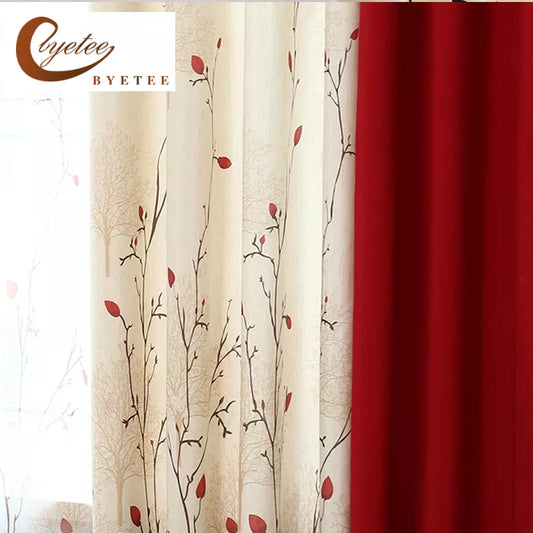 Faux Linen Curtain Modern Rustic Red Stitching