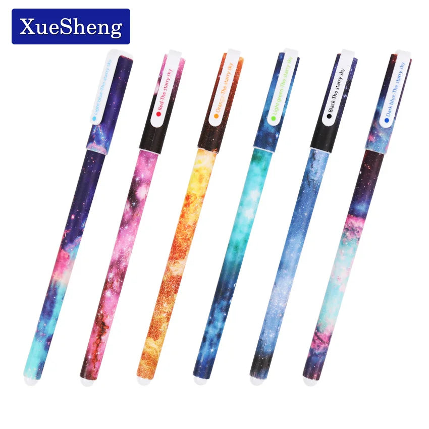 Color Gel Pen Starry Pattern Cute Kitty Hero Roller Ball Pens, 6 PCS / set