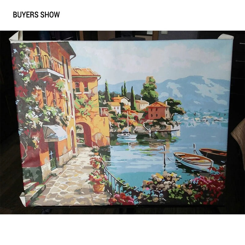 DIY Painting By Numbers Romantic Harbor  Landscape Canvas Painting