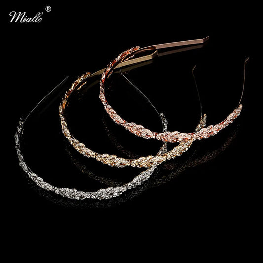 Crystal Rhinestone Hairband Flower Leaf Pattern Tiara