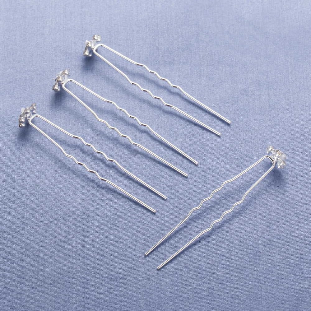 20Pcs Fashion Pearl Flower Clear Crystal Rhinestone Hair Pins