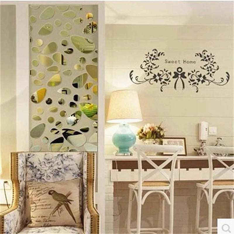 12pcs/set 3d Diy wall sticker decoration mirror