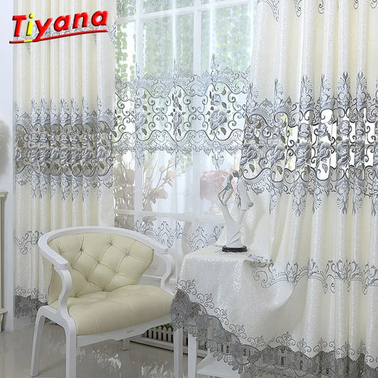 Luxury Gray Curtains with Embroidery