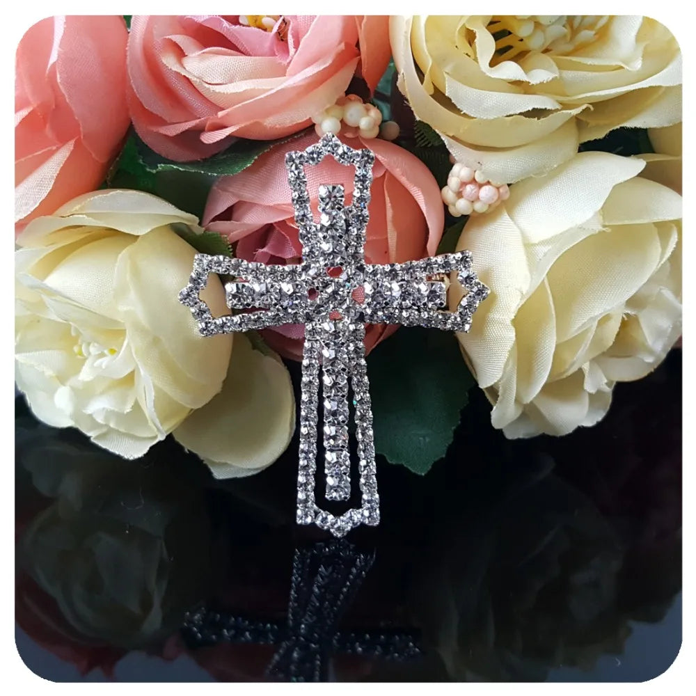 Crystal Silver Color Rhinestone  Cross Christian Brooch