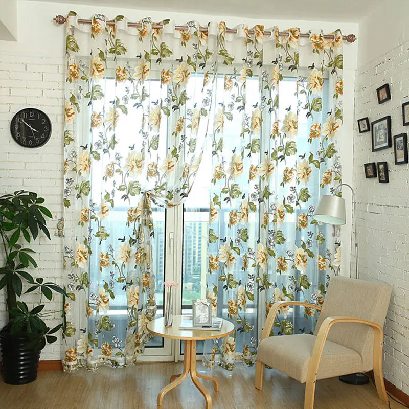 Floral Home Fabric Sheer Tulle Curtains, 40x79in