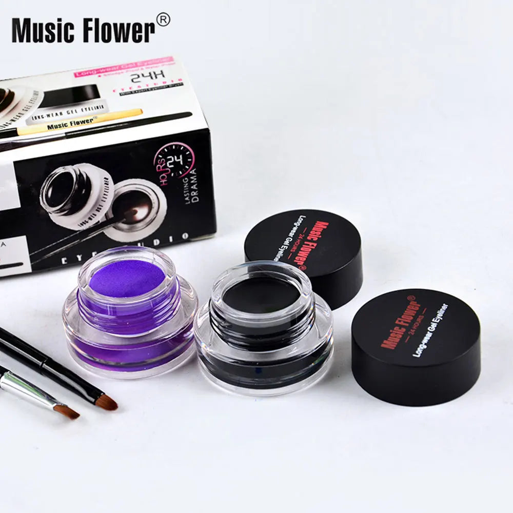 Brown Black Gel Eyeliner Cream Water-proof Set With Brushes 2 in 1