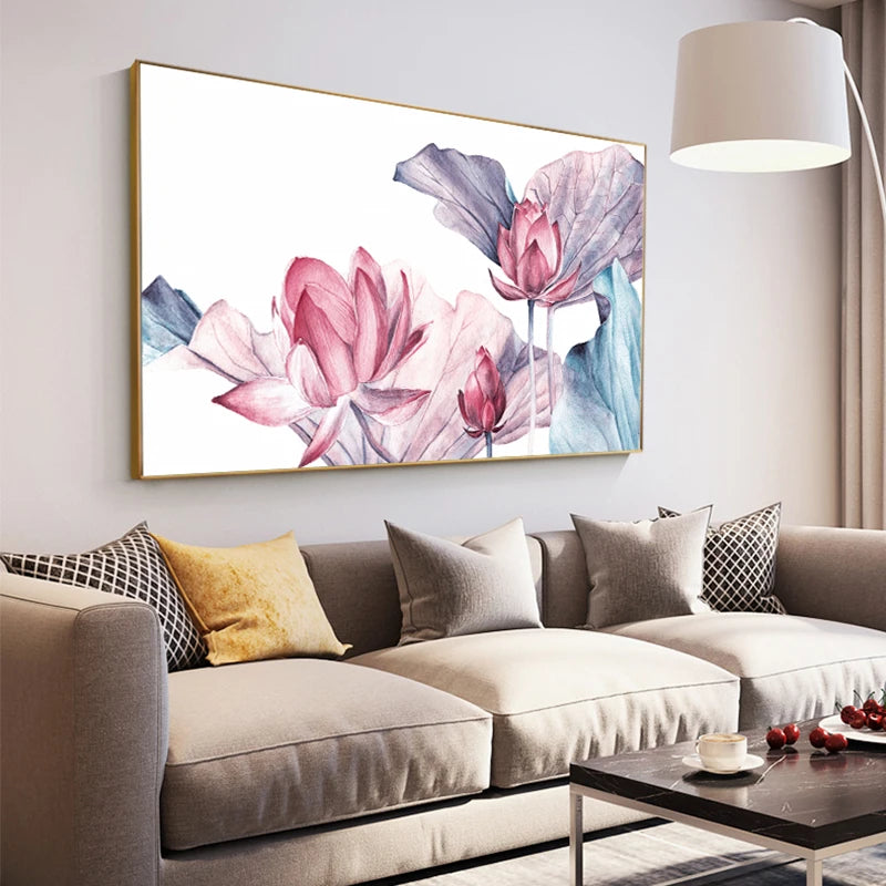 Japanese Lotus Flower Canvas Painting  Print