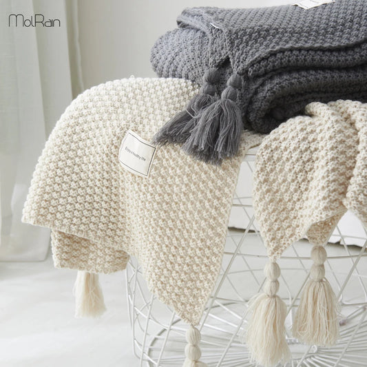 Knitted Solid Color Throw Blanket