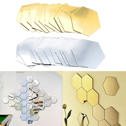 12Pcs 3D Hexagon Acrylic Mirror Wall Stickers