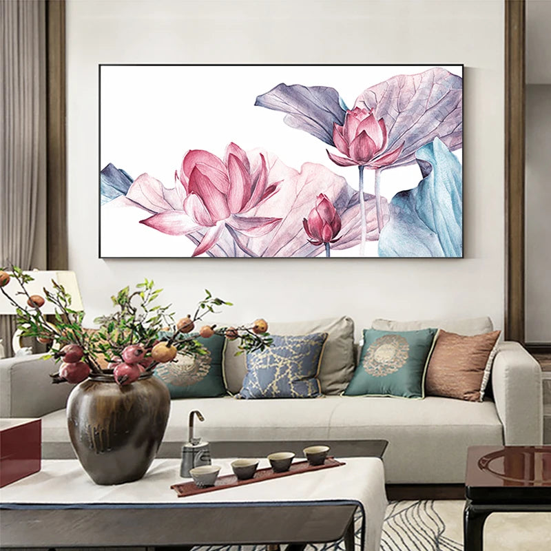 Japanese Lotus Flower Canvas Painting  Print