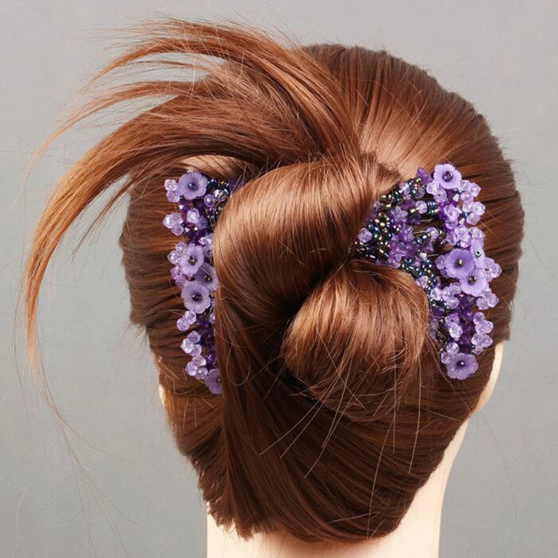 Hair Magic Comb Clip Beaded Flower Barrette Hairpin