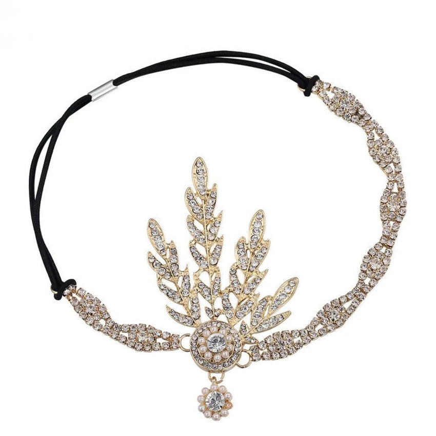 Art Deco Women 1920s Vintage Headpiece Leaf Medallion Pearl Headband