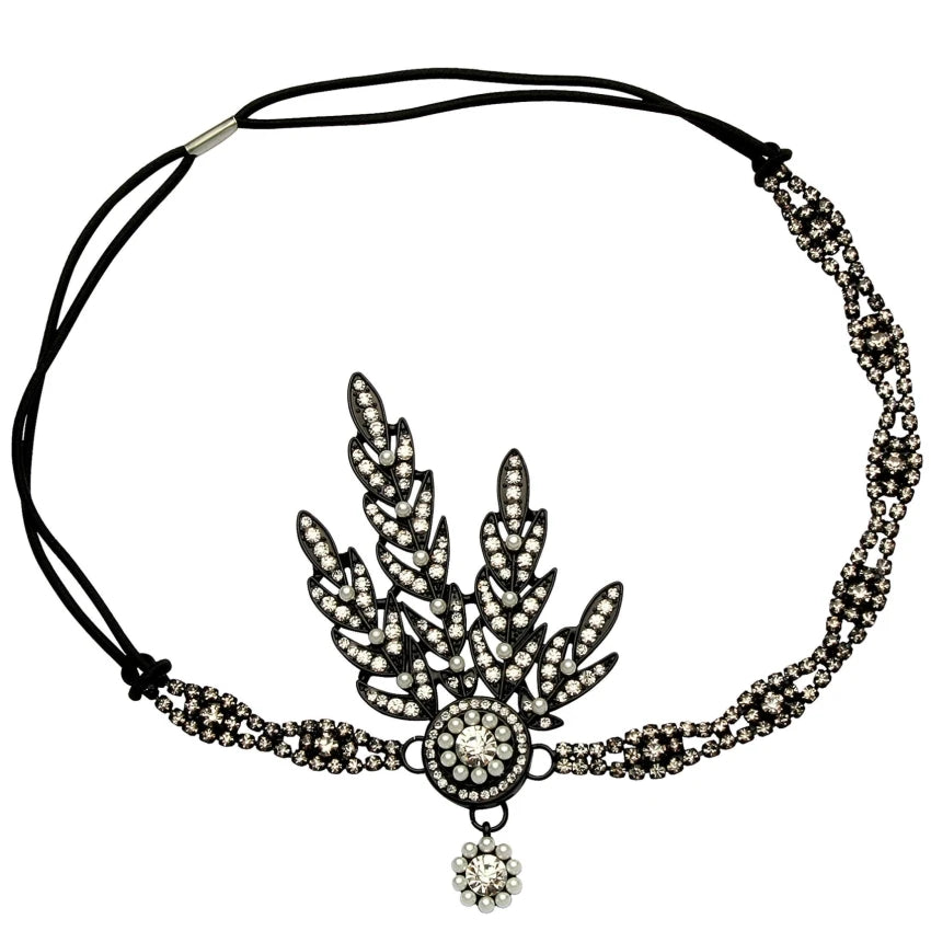 Art Deco Women 1920s Vintage Headpiece Leaf Medallion Pearl Headband