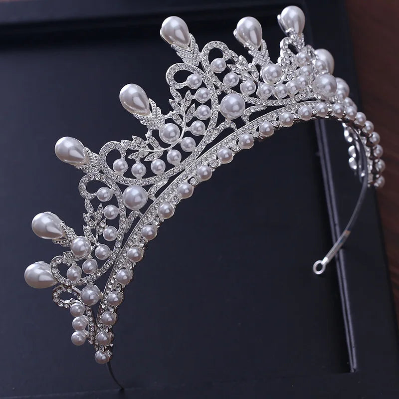 Luxury CZ Pearl Princess Pageant Crystal Crown