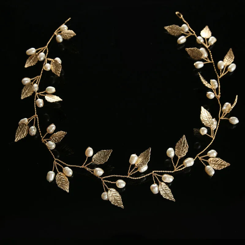 Pearl Flower Silver/Gold Color Leaf Tiara