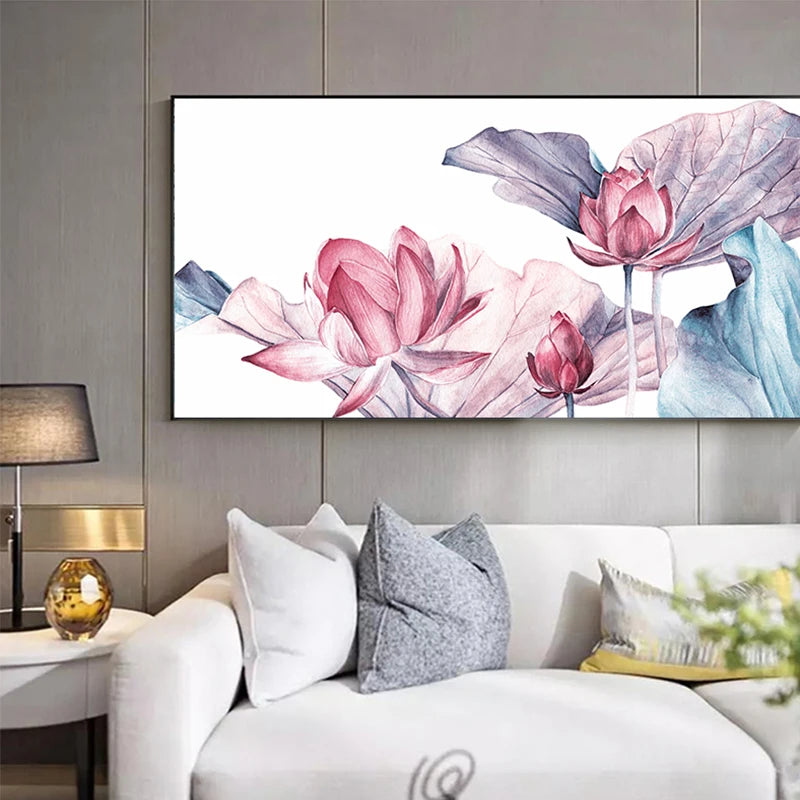 Japanese Lotus Flower Canvas Painting  Print