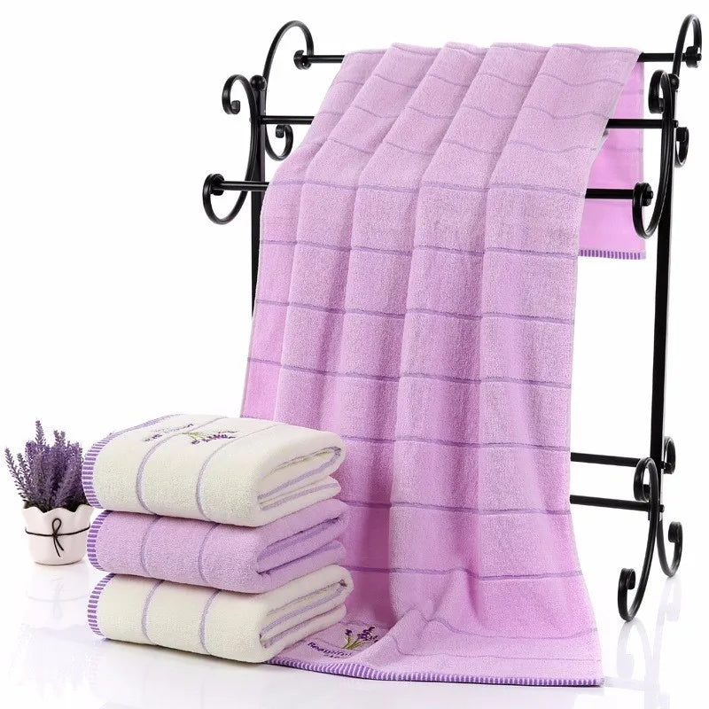 Cotton Towel Set, Lavender Purple and White, 2pcs/set