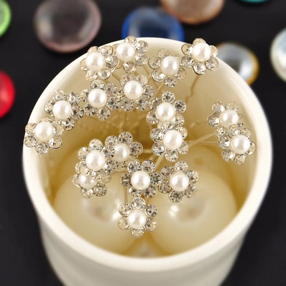 20Pcs Fashion Pearl Flower Clear Crystal Rhinestone Hair Pins