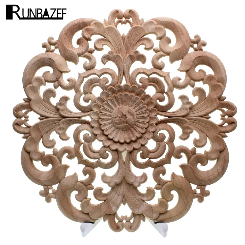 Solid Wood Door Round Applique Flower