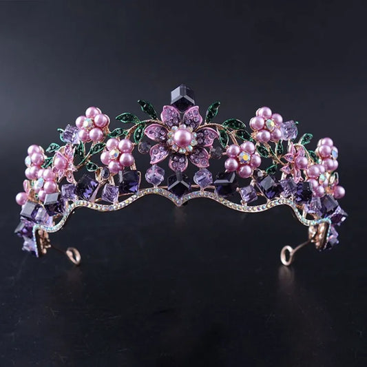 Luxury Baroque Purple Crystal Pearl Tiara