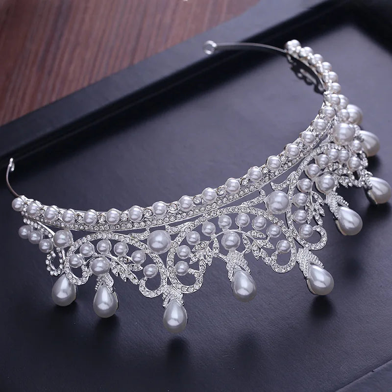 Luxury CZ Pearl Princess Pageant Crystal Crown