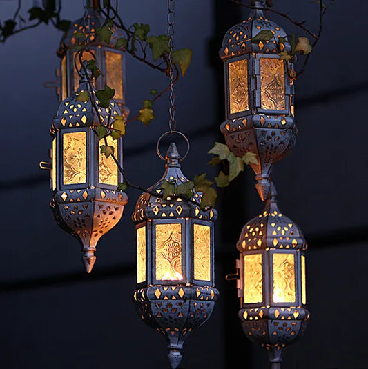 Vintage Moroccan Metal Hollow Hanging Candle Lantern