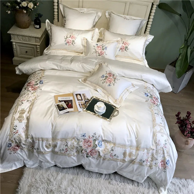 1000TC Egyptian Cotton Luxury Embroidery White Bedding