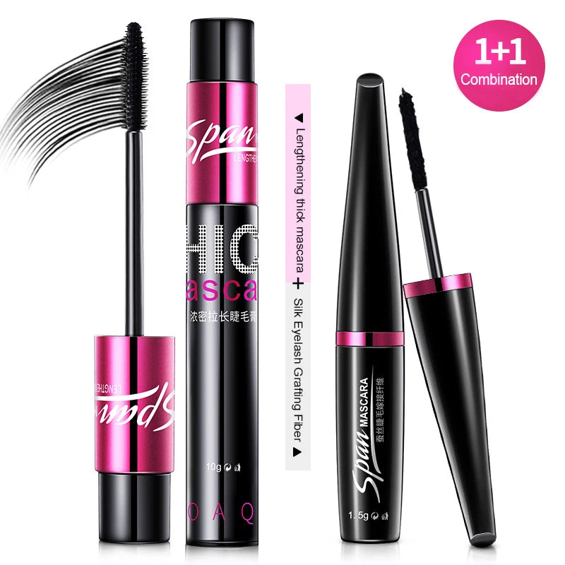 Black Silk Mascara Lengthening Volume 3D Fiber Waterproof 2pcs/lot