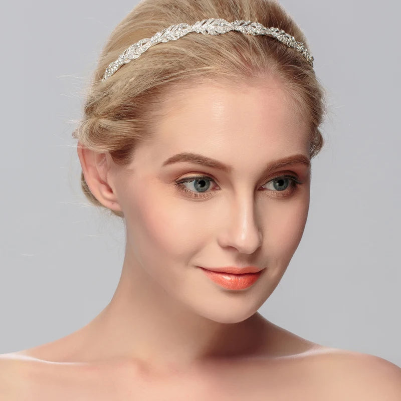 Crystal Rhinestone Hairband Flower Leaf Pattern Tiara