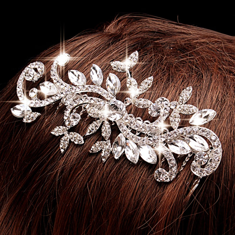 Trendy Silver Color Rhinestone Crystal Hair Comb