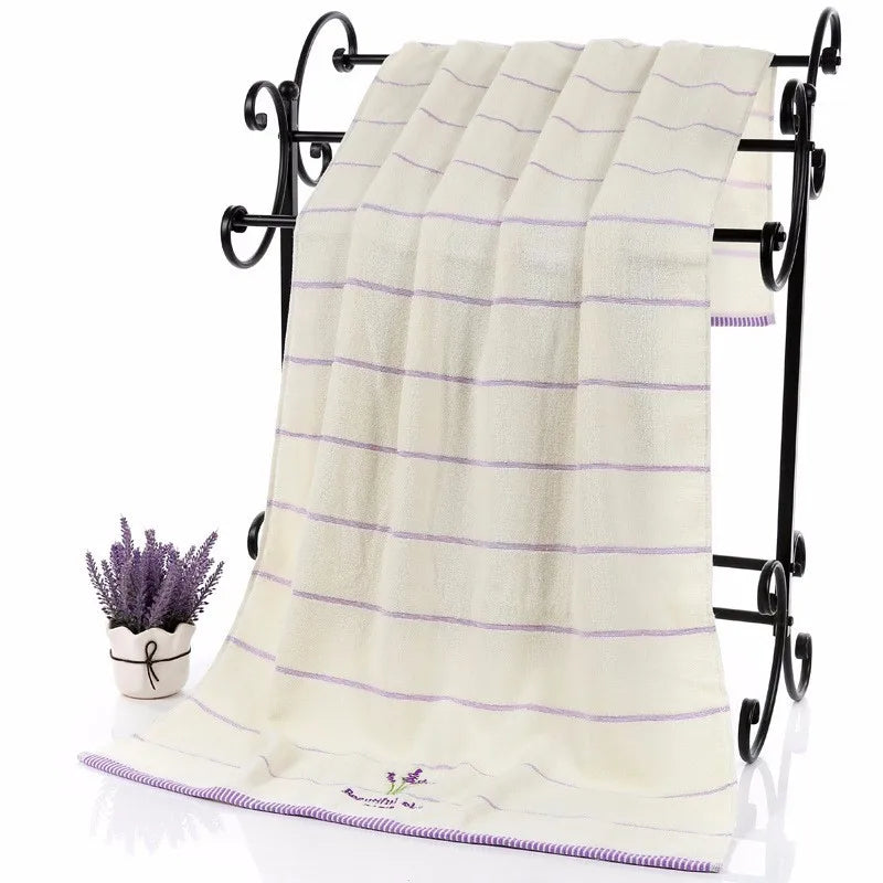 Cotton Towel Set, Lavender Purple and White, 2pcs/set