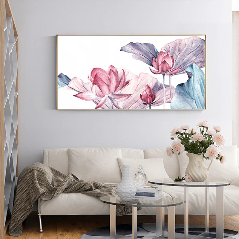 Japanese Lotus Flower Canvas Painting  Print