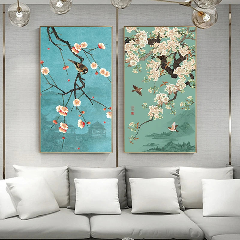 Chinese Ginkgo Flower Bird Canvas Painting Print Beautiful