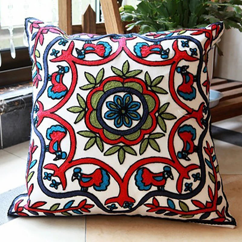 Hand-embroidered Flowers Pillow Covers