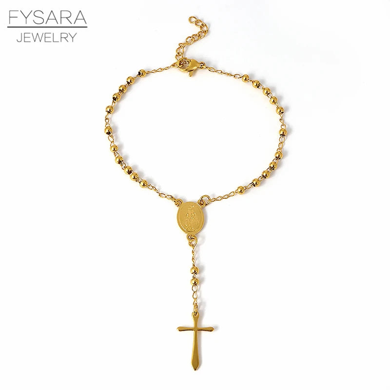 Trendy Beaded Cross Pendant Christian Bracelet