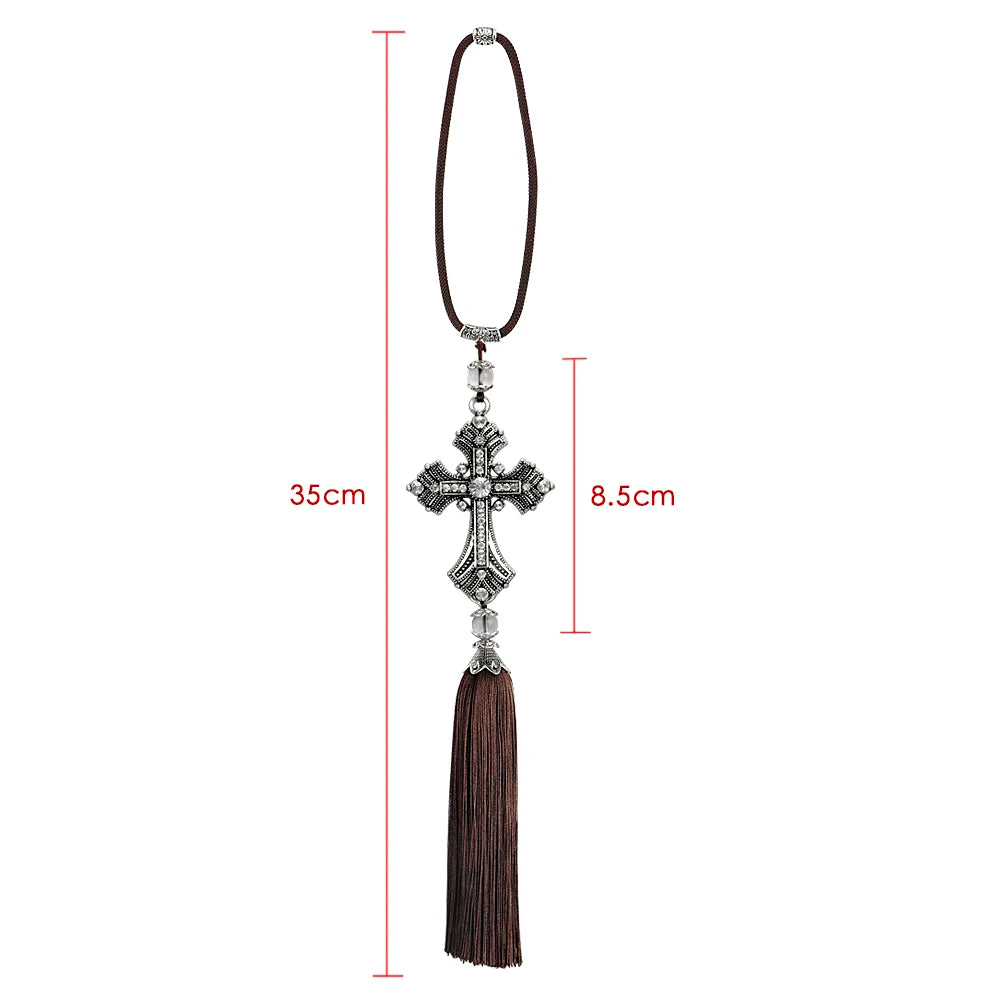 Metal And Crystal Rhinestone Cross Christian Car Rear View Mirror Decoration